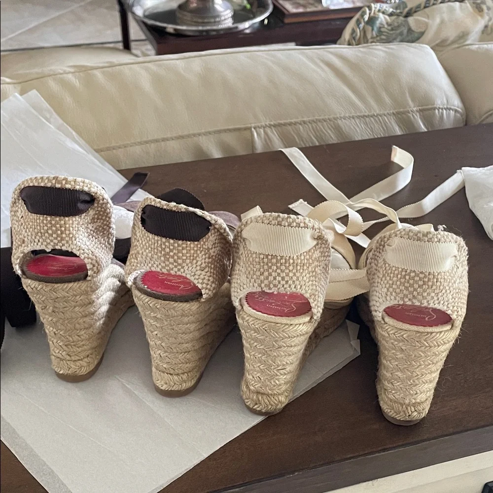 2 pair Christian Louboutin Brown Espadrille Flats with Ankle Ties